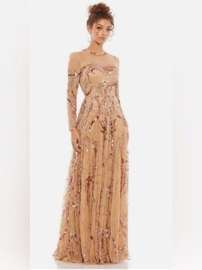 Mac Duggal Sequin Embellished Long-Sleeve Evening Gown